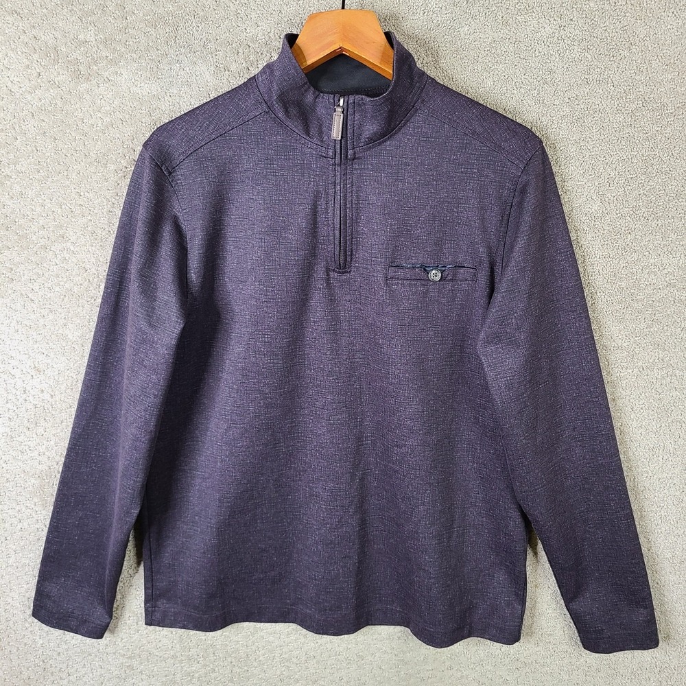 Age Of Wisdom Sweater Mens Medium Purple 1/4 Zip Mock Neck‎ Polyester Stretch